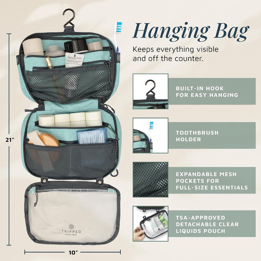 Set de Neceser de Viaje: Bolsa de Aseo Colgante de Viaje + Bolsa de Líquidos Cosméticos TSA 311 + Bolsa Organizadora de Accesorios Ultraligera