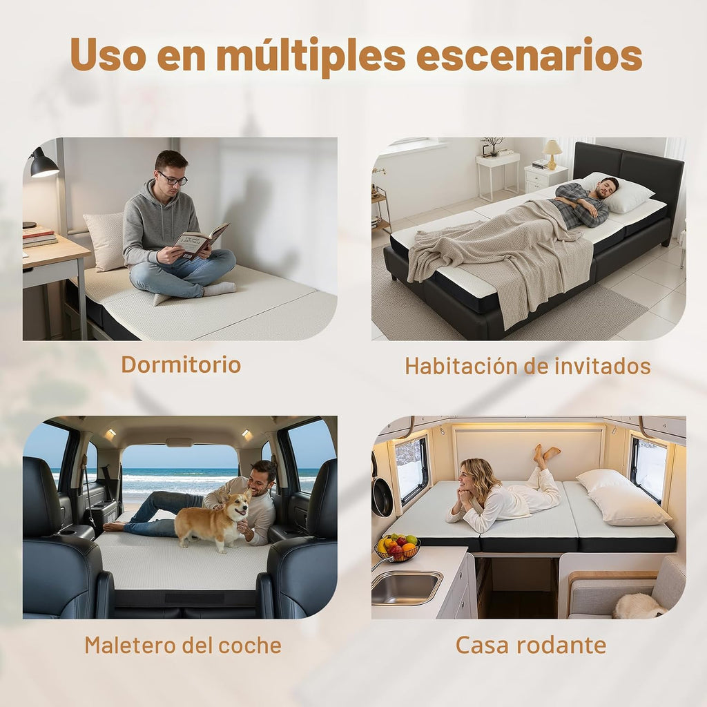 Colchón plegable Twin de espuma viscoelástica, colchoneta para dormir tri-plegable