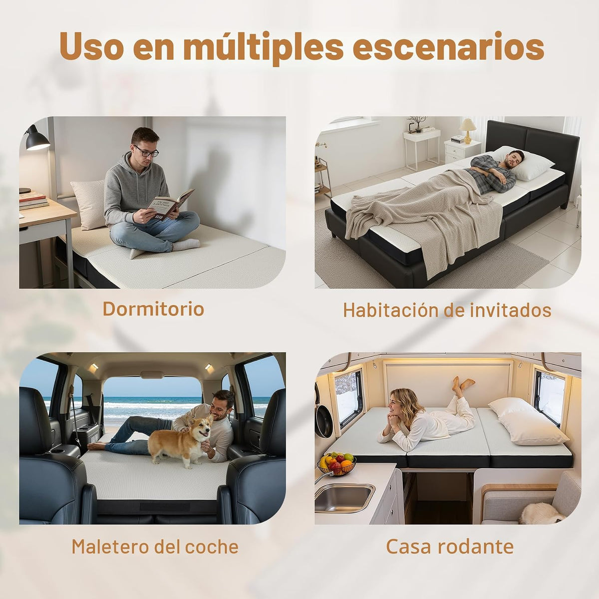 Colchón plegable Twin de espuma viscoelástica, colchoneta para dormir tri-plegable