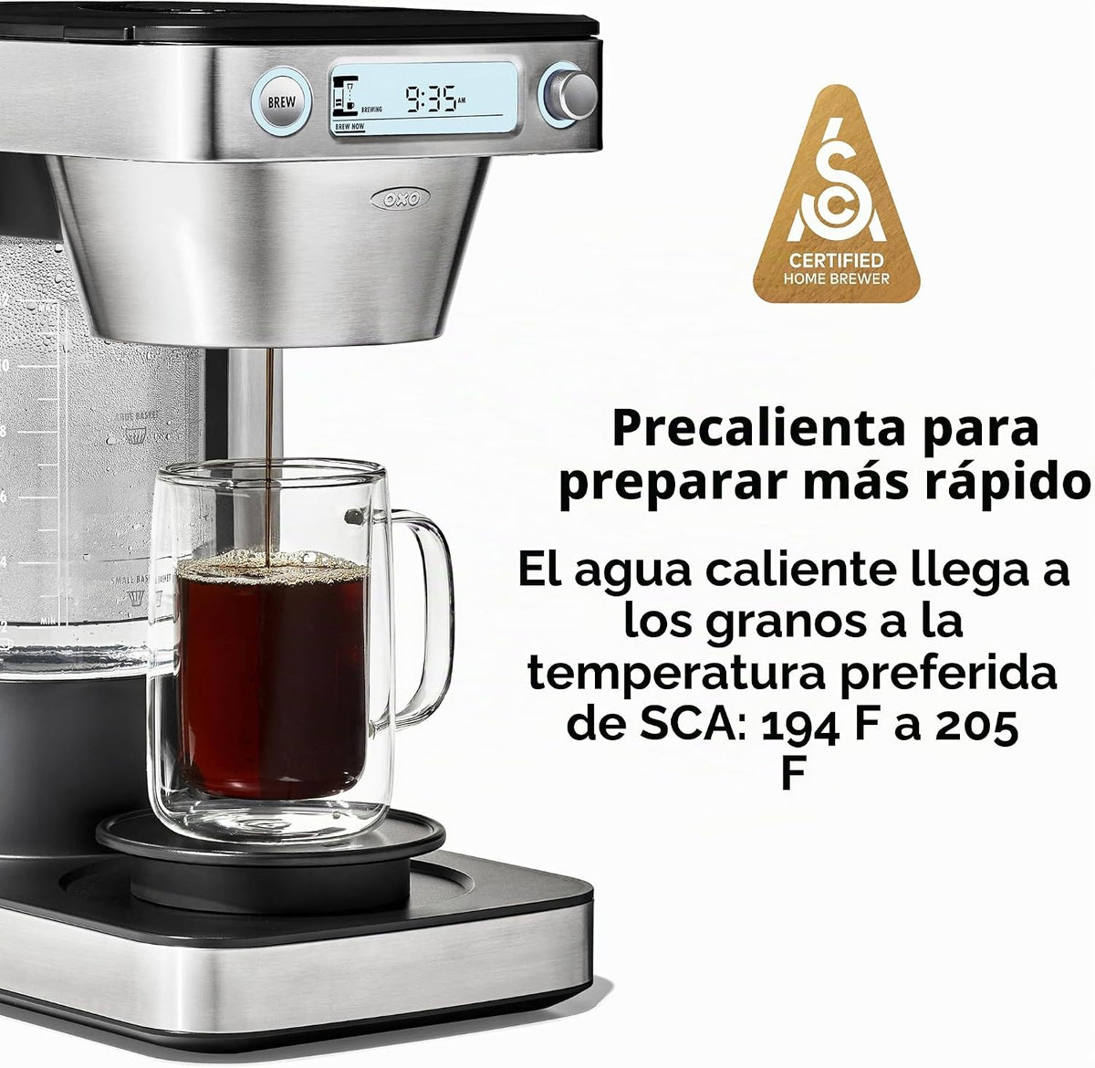 Cafetera de café OXO Brew de 12 tazas con función de porción única sin cápsula, plateada