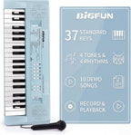 Piano infantil de 37 teclas con micrófono, teclado de música, azul