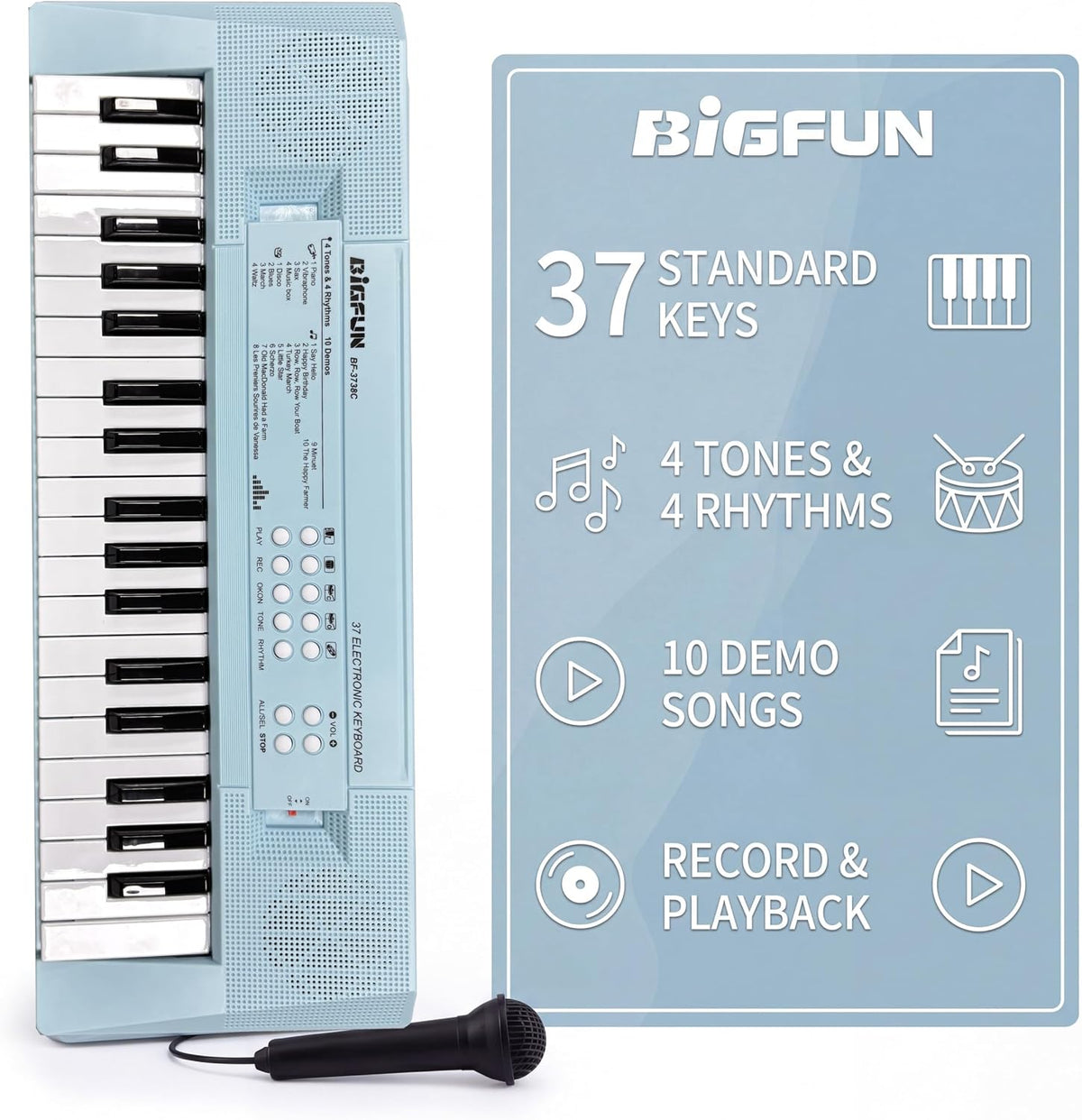 Piano infantil de 37 teclas con micrófono, teclado de música, azul