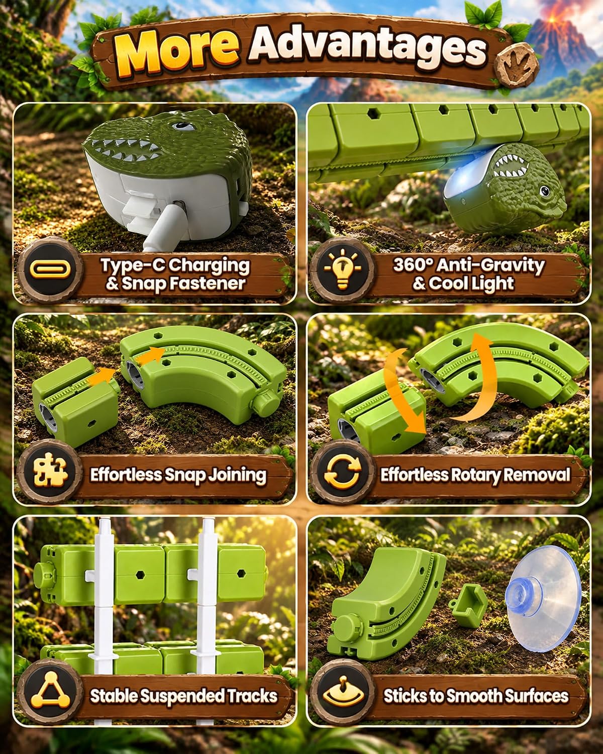Juego de tren eléctrico de dinosaurio 135PCS para niños, pista de tren