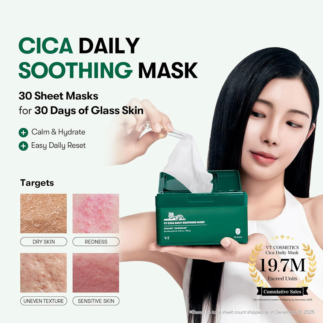 VT COSMETICS CICA Mascarilla Calmante Diaria 30 Hojas, Centella Asi...