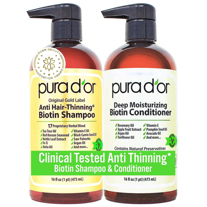 PURA D'OR Champú y acondicionador de biotina antiadelgazante, j...