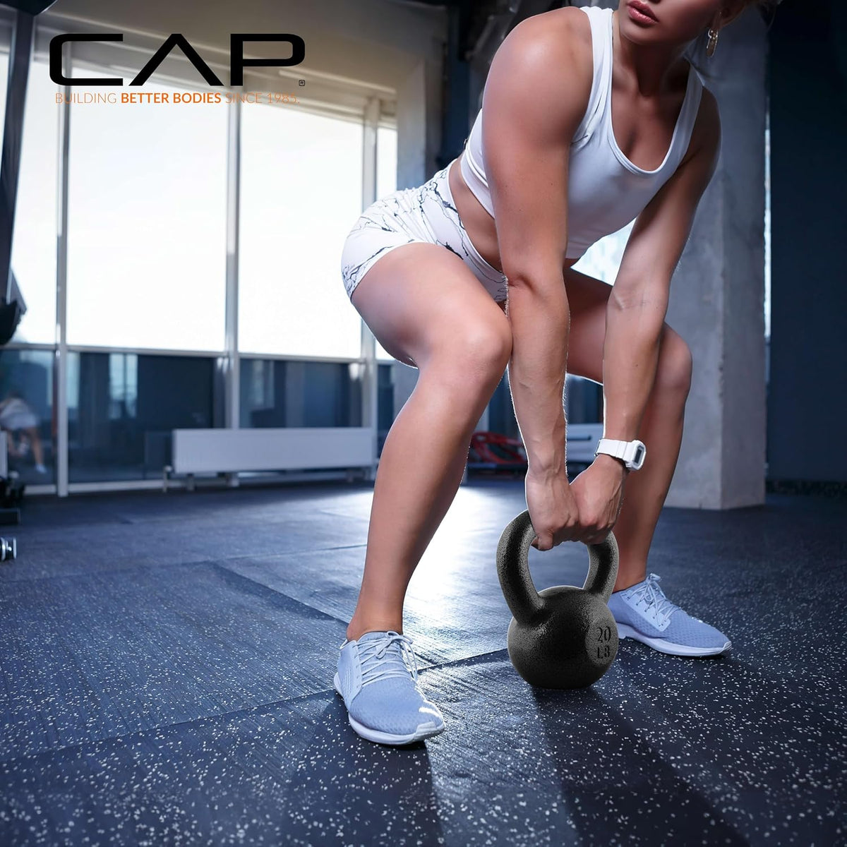 CAP Kettlebell de hierro fundido simples y sets, mango ancho, base plana