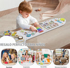 Paneles de pared con actividades de cohete, panel de pared sensorial para niños, tablero de actividades de pared Montessori para niños pequeños, juguetes de pared para niños pequeños de 3 años, cubo de actividades, tablas de madera, blanco y gris (4