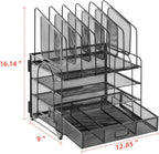 Lámpara Marbrasse Desk organizer with Drawer, 4-Tier Mesh File Organizer with 5 Vertical File Holders and 2 Pen Holders, Multifunction Desktop Organizer,Desk Organizers and Accessories for Home Office