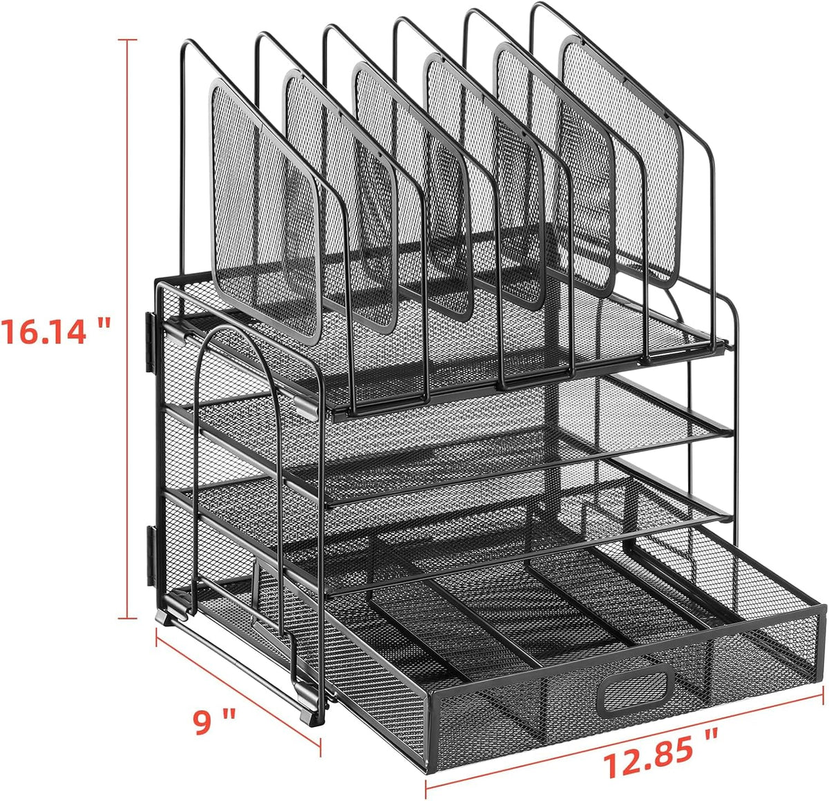 Lámpara Marbrasse Desk organizer with Drawer, 4-Tier Mesh File Organizer with 5 Vertical File Holders and 2 Pen Holders, Multifunction Desktop Organizer,Desk Organizers and Accessories for Home Office
