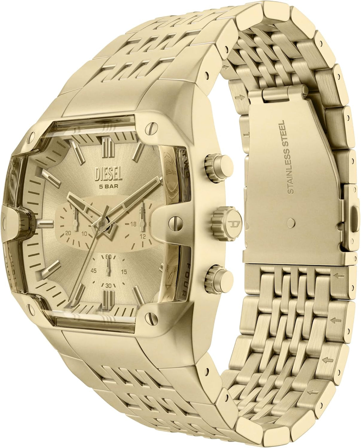 Reloj para hombre Diesel Spiked Cushion Chronograph de acero inoxidable tono dorado (Modelo: DZ4718)