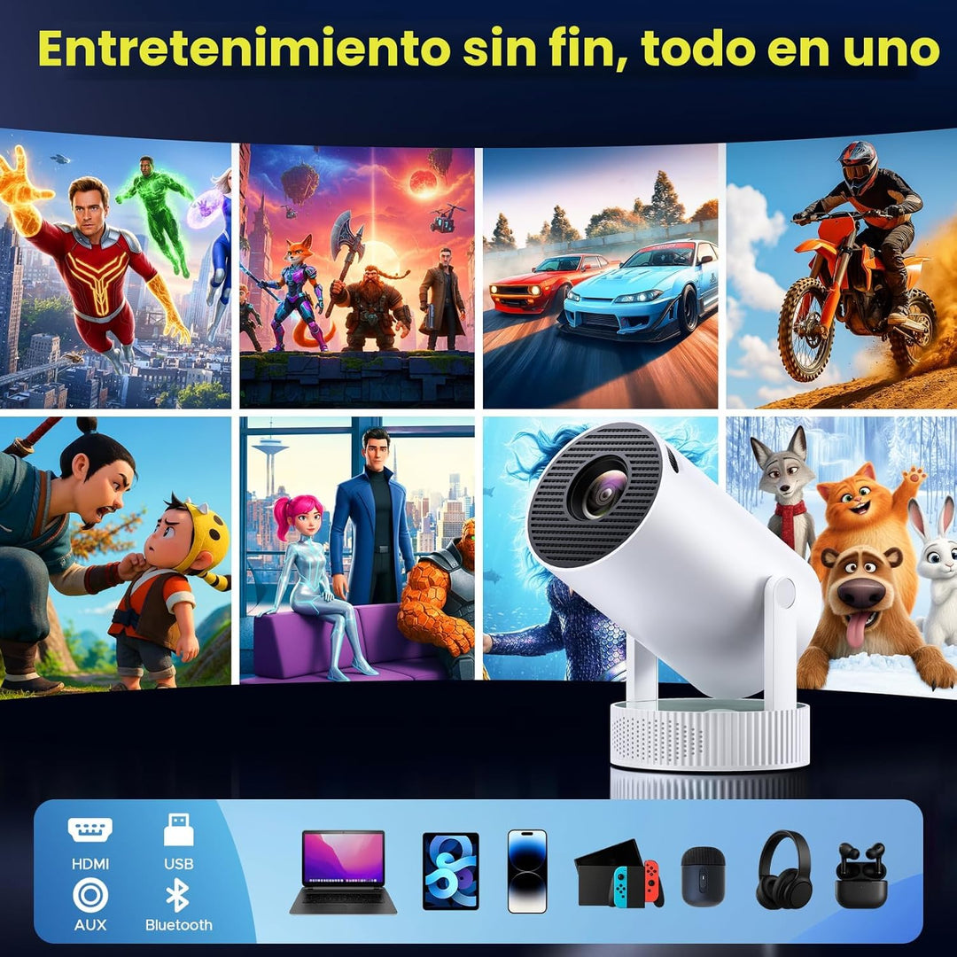 Mini proyector con WiFi y Bluetooth, batería recargable incorporada...