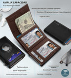 Cartera miyozi Airtag para hombre, con bolsillo para billetes, 2 ventanas para identificación, capacidad para 9-12 tarjetas, estuche metálico, elegante y delgada, cartera desplegable con cierre