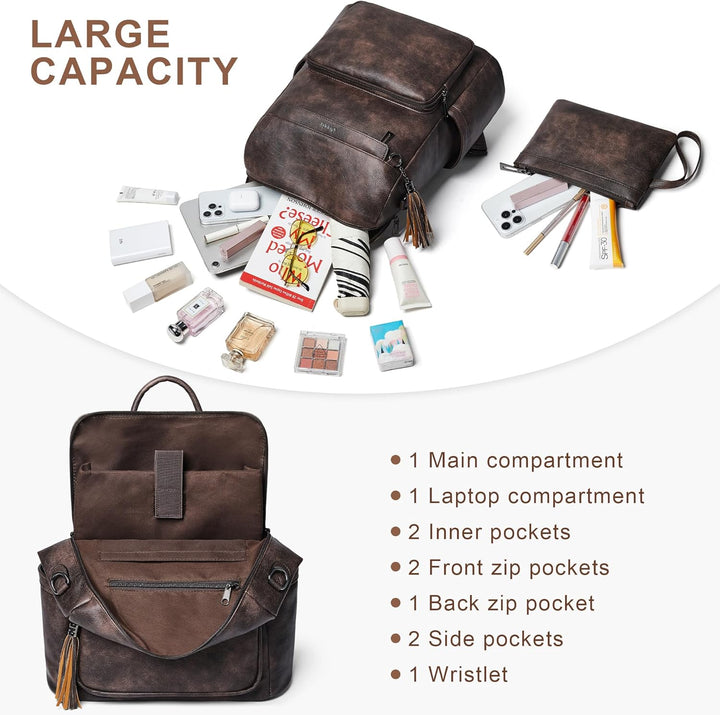 Shrrie - Mochila de cuero vegano para laptop de 14 pulgadas para mu...