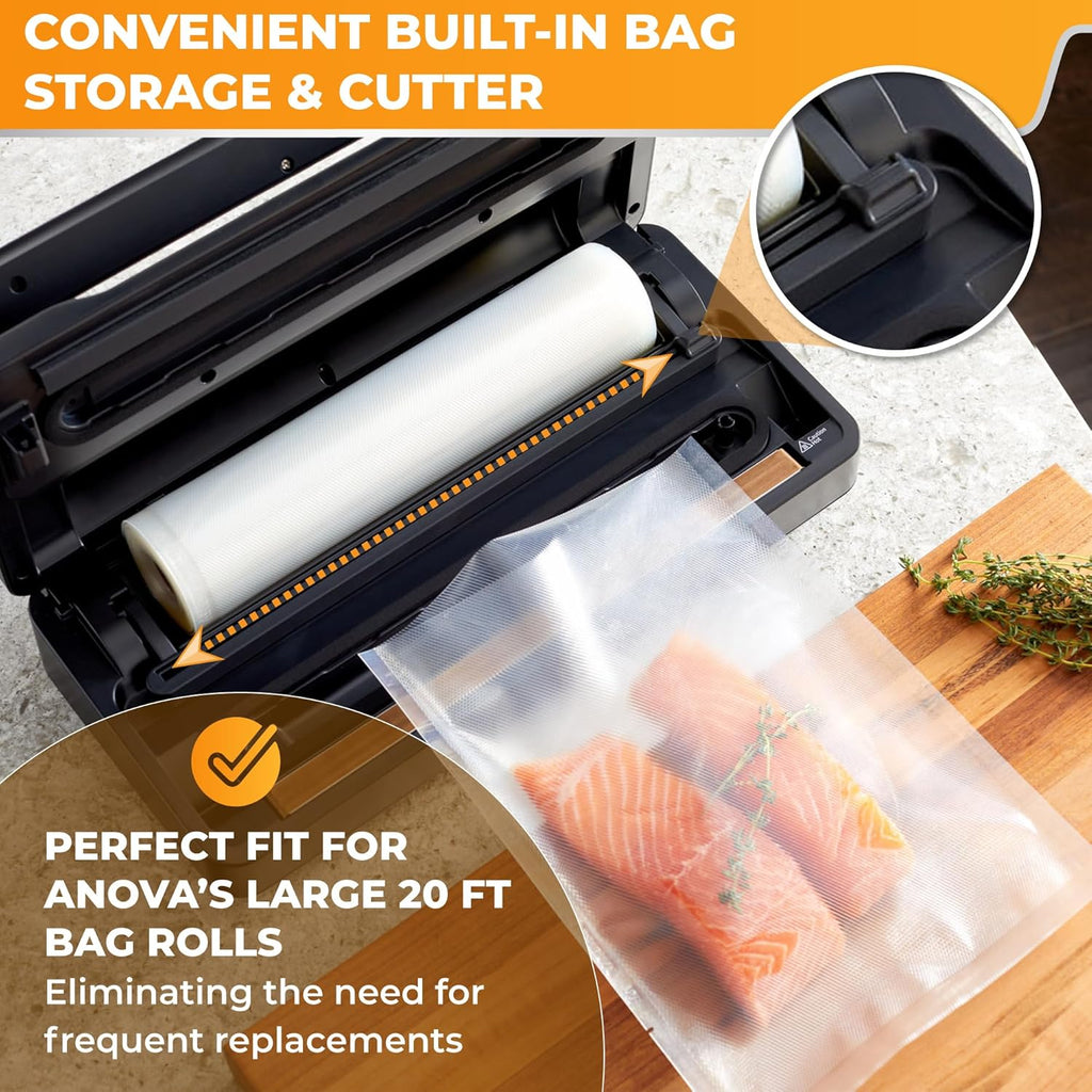 Anova Culinary Sellador al vacío de precisión Pro, incluye rollo de bolsa grande (19 pies), máquina selladora al vacío de alimentos dobles húmedos y secos para almacenamiento Sous Vide y