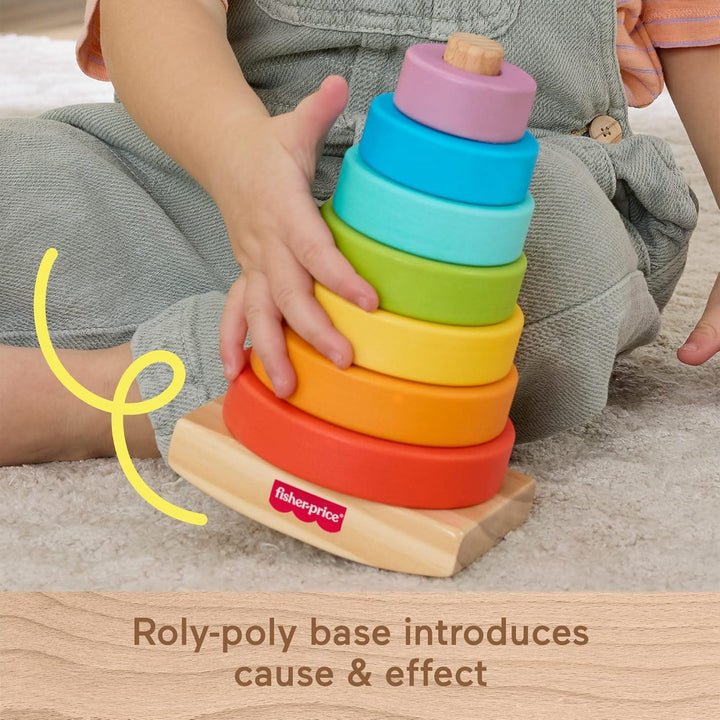 Fisher-Price Wood Toddler Toy Rock-a-Stack 8-Piece Wooden