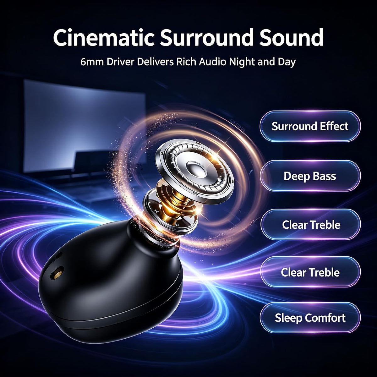 Auriculares para dormir, mini auriculares para dormir 2026, diseño pequeño para dormir de lado, funda de carga de pantalla táctil, tiempo de reproducción de 48 horas, IPX7 impermeable, 5 modos de