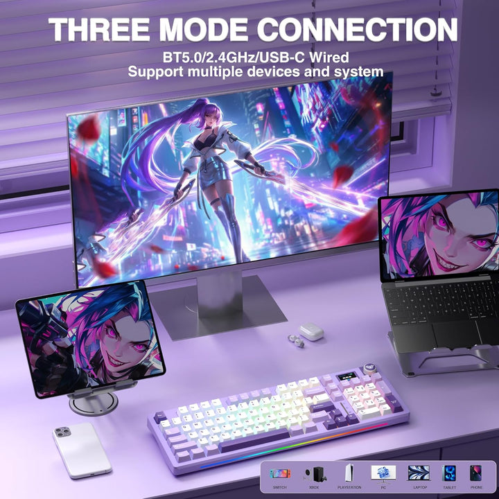 AULA Teclado mecánico inalámbrico S98 Pro con pantalla y perilla, t...
