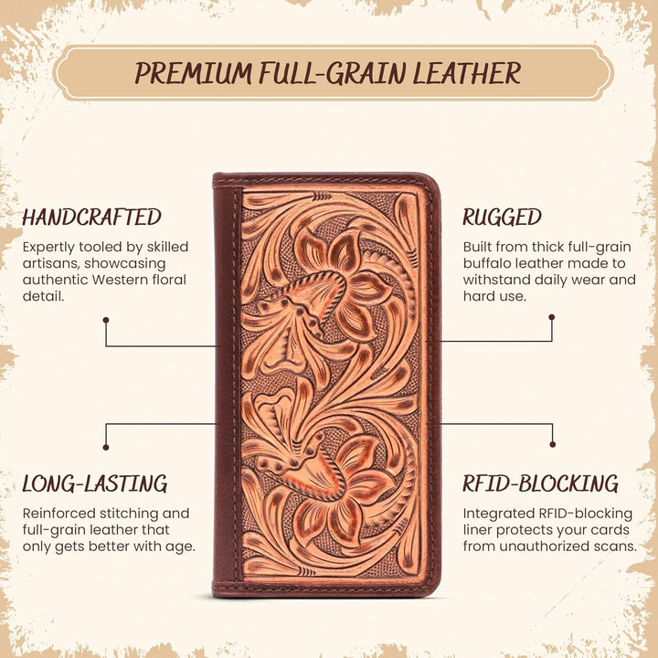 RAW HYD - Cartera larga de cuero para hombres | Funda de chequera d...