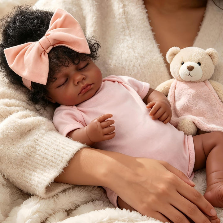 Yudill Muñeca realista de bebé Reborn negra de 18 pulgadas con ojos...