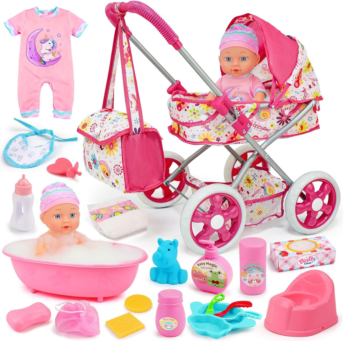Juego de cochecito de muñeca de bebé, juguetes para niñas y niños