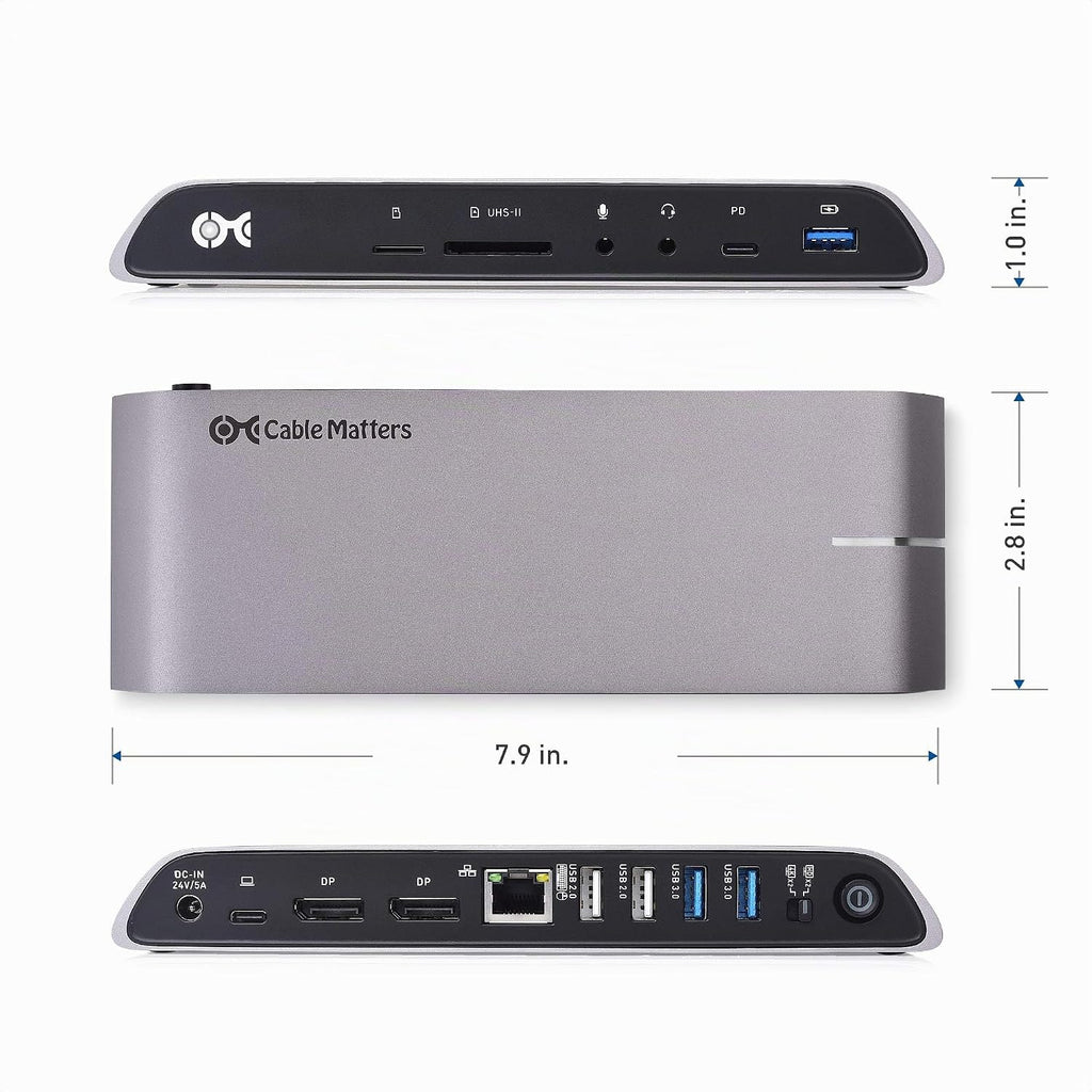 Cable Matters Base USB-C para Windows, DisplayPort dual 4K, carga de 80 W
