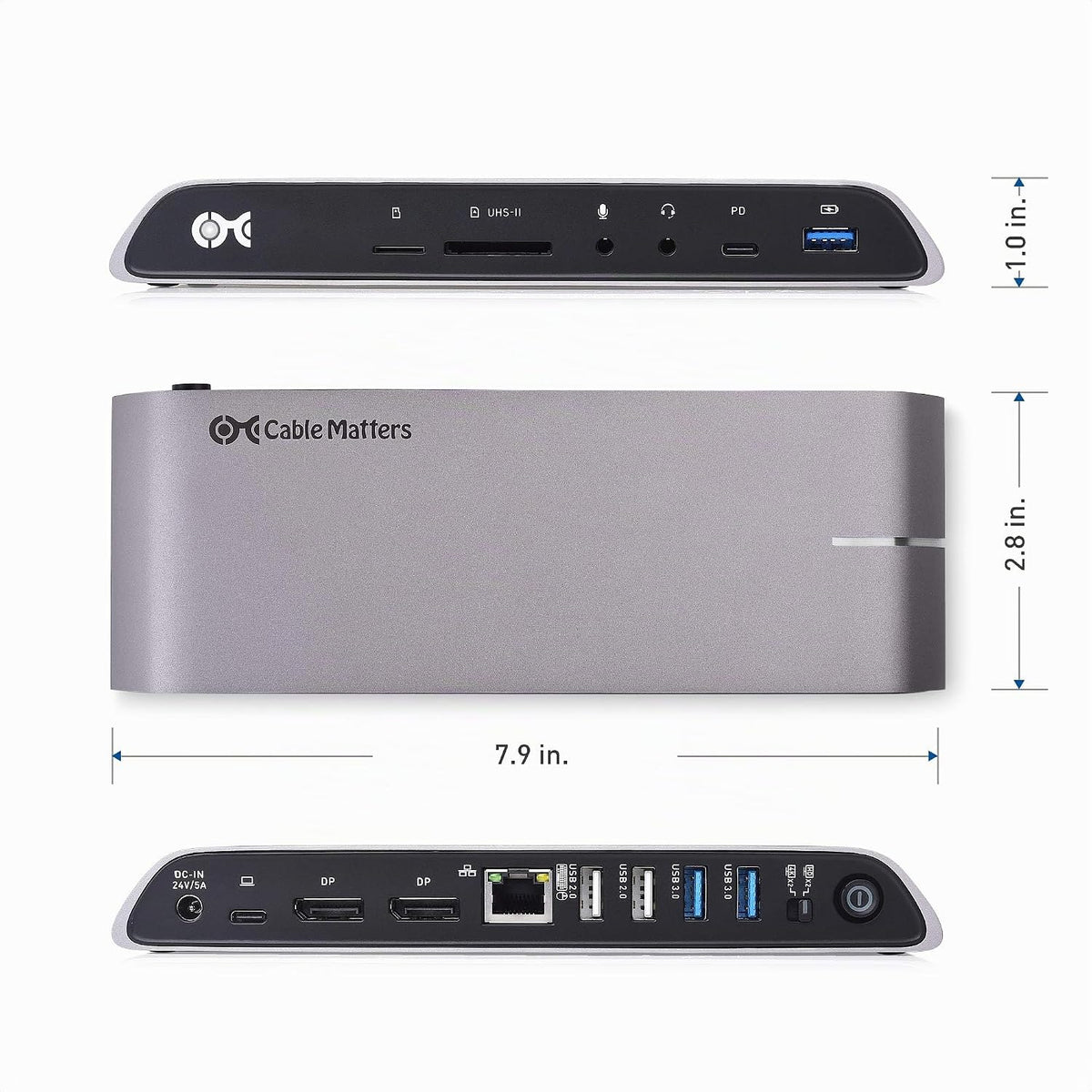 Cable Matters Base USB-C para Windows, DisplayPort dual 4K, carga de 80 W