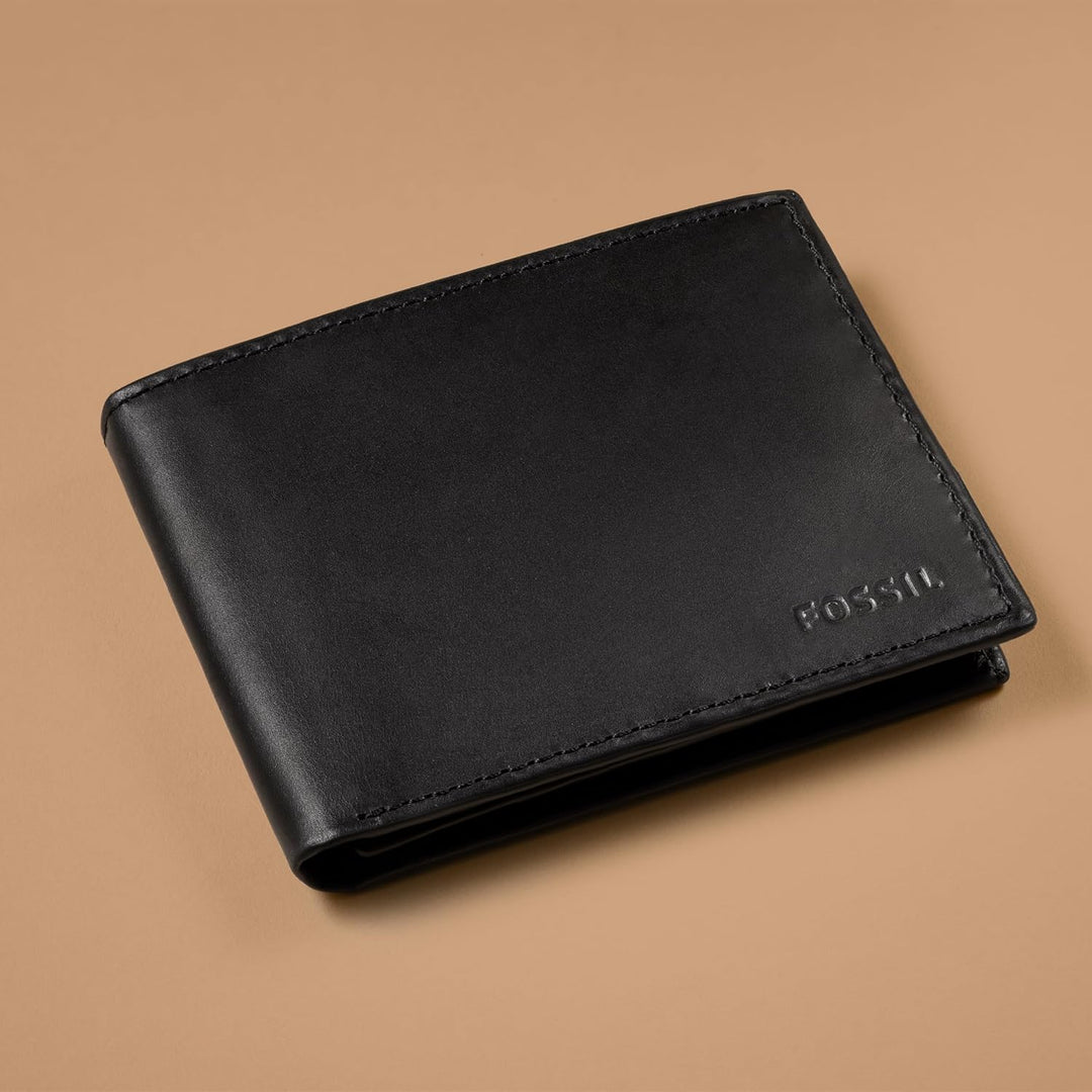 Cartera Fossil para hombre, de piel, plegable, con bloqueo RFID y v...