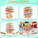 Montessori - Juego de mesa de madera con 42 palos y dados para niños de 3 a 6 años