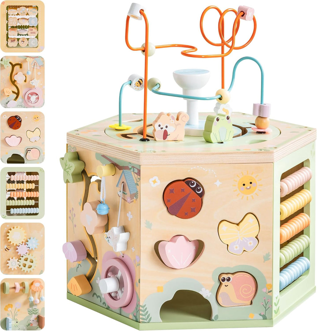 ROBUD Cubo de actividades de madera 13 en 1, juguetes Montessori para niños