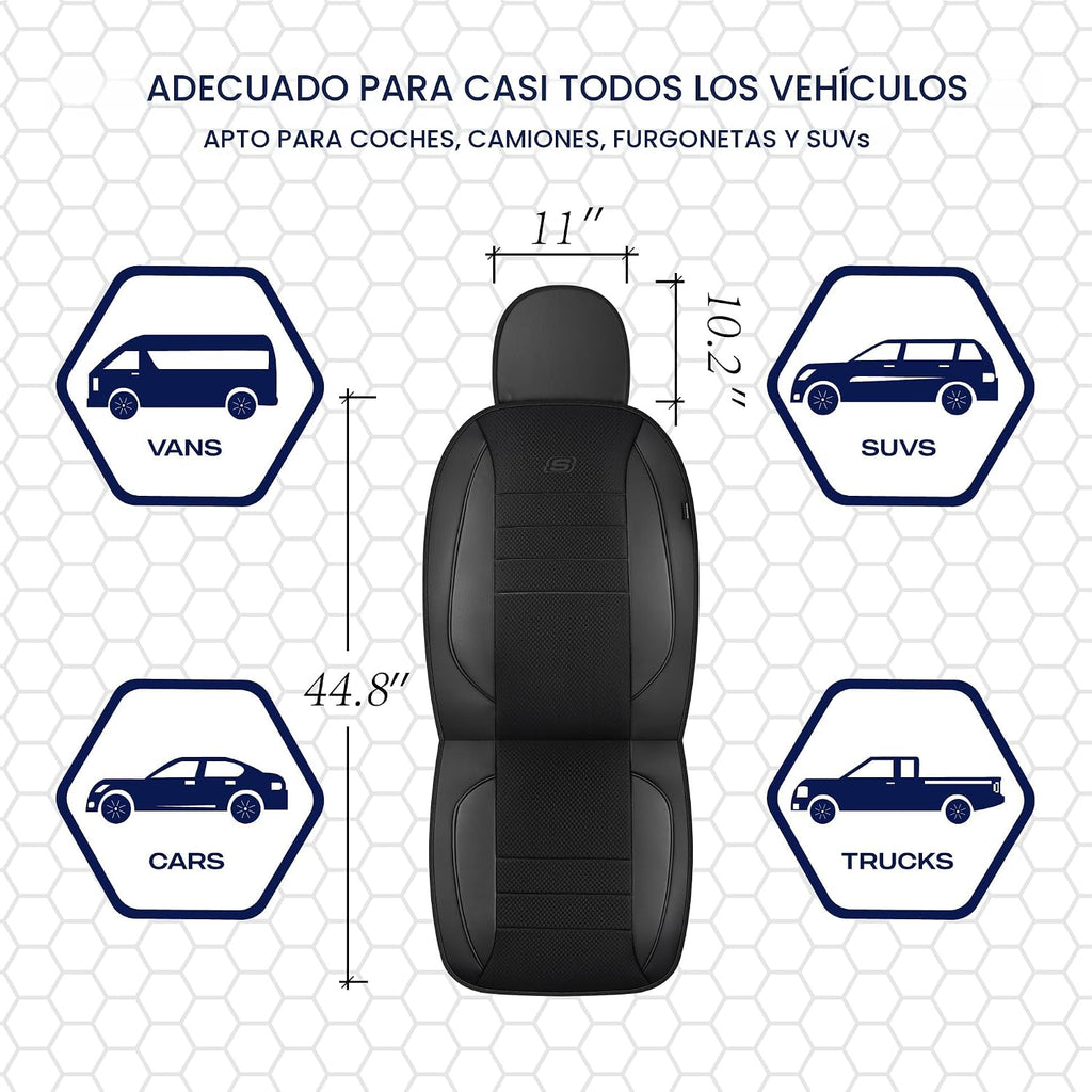 Skechers Fundas de asiento de espuma viscoelástica refrigeradas por aire, fundas de asiento de automóvil gruesas de malla, fundas de asiento de automóvil de cuero con ribetes para asientos delanteros