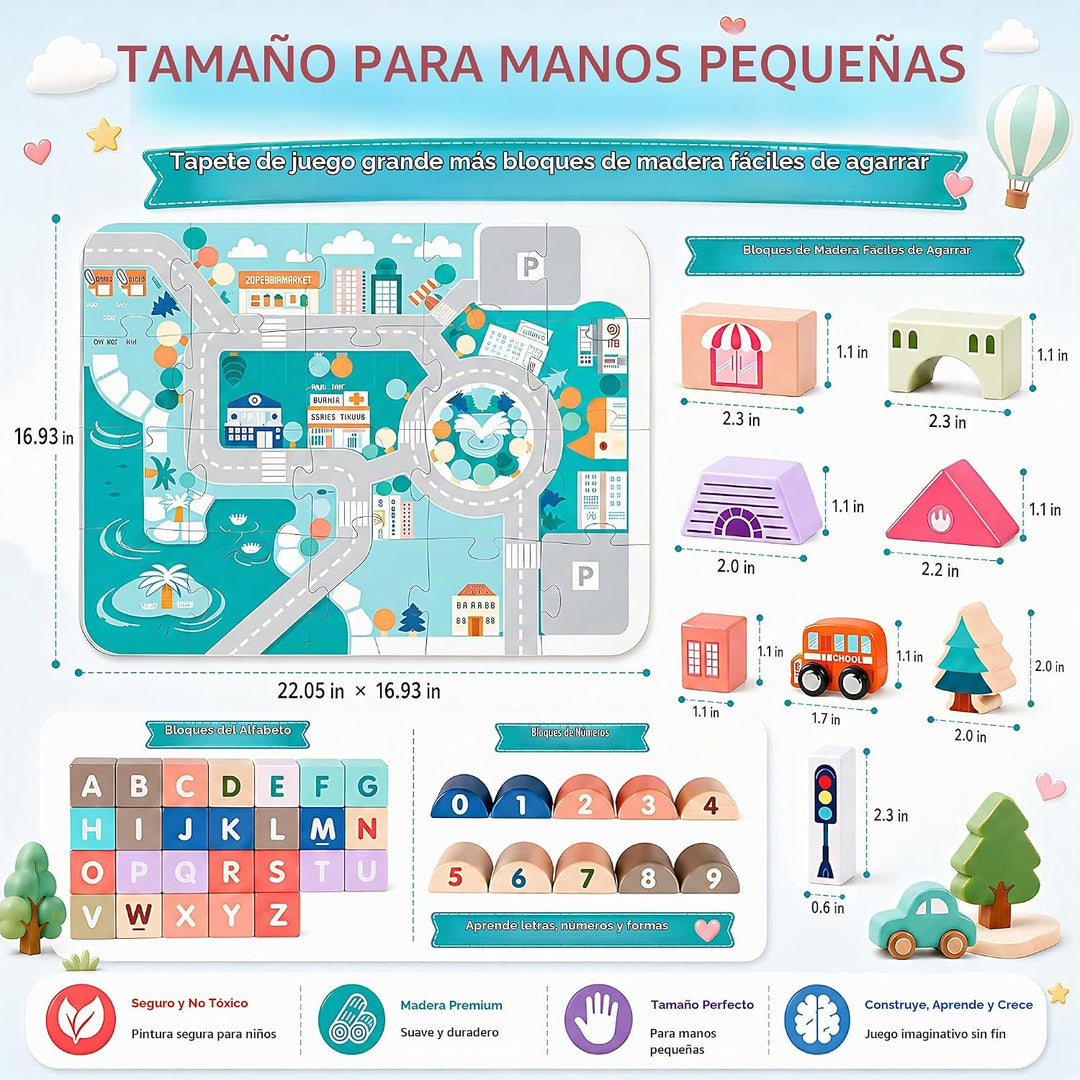 Juego de bloques de construcción de madera, apilador de construcció...
