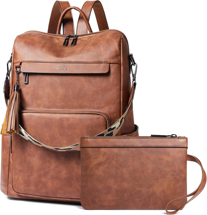 Shrrie Mochila de cuero vegano para computadora portátil para mujer...