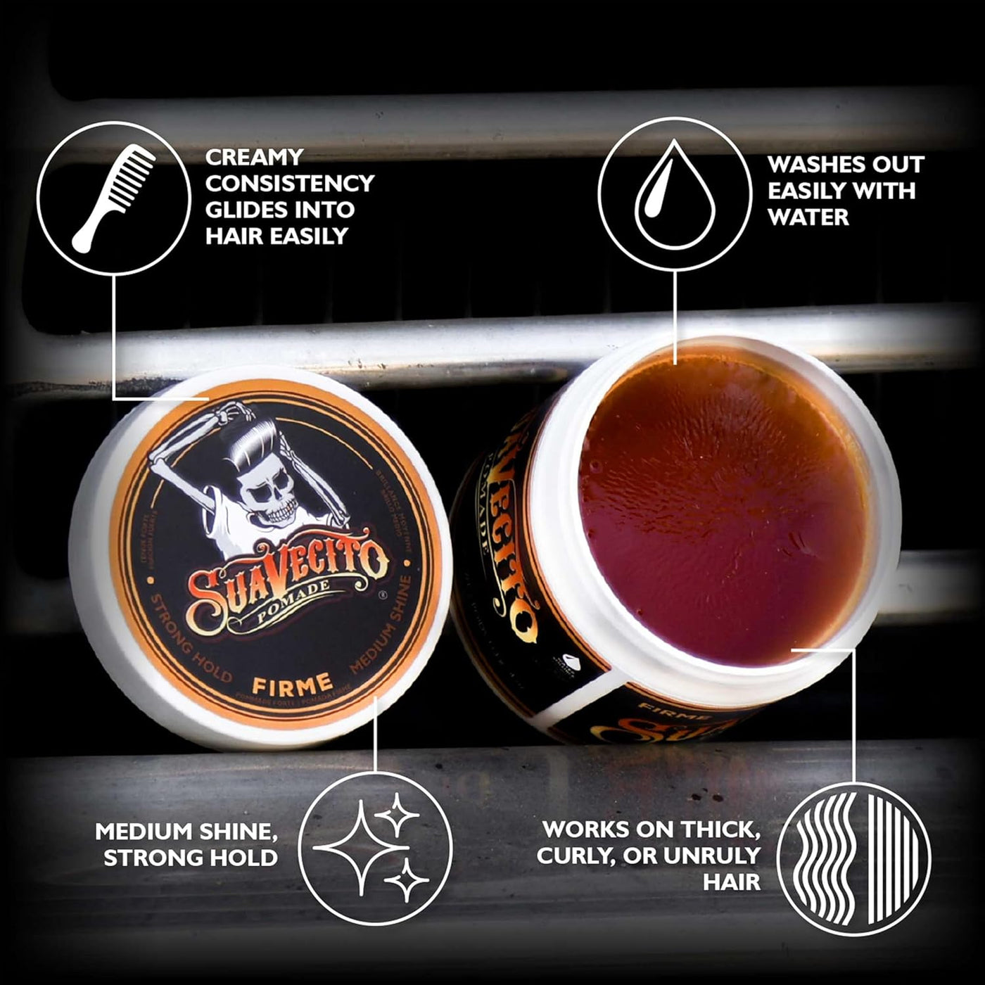 Suavecito Pomade Firme (fuerte), capacidad de 2.3 onzas, paquete de...