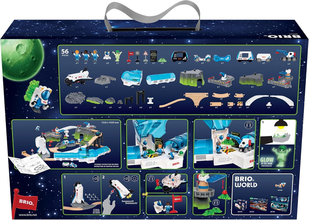 BRIO World Space Deluxe - Juego de ferrocarril de madera con certificación FSC de 56 piezas, transbordador espacial ligero y sonido, funciona con todos los juegos de trenes BRIO - A partir de 3 años