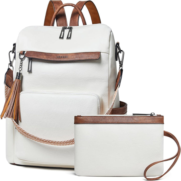 Mochila Shrrie de cuero vegano para laptop de 14 pulgadas para muje...