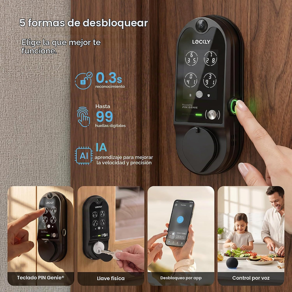 Lockly Vision Cerradura Inteligente con Cámara de Video/Timbre de Audio de 2"