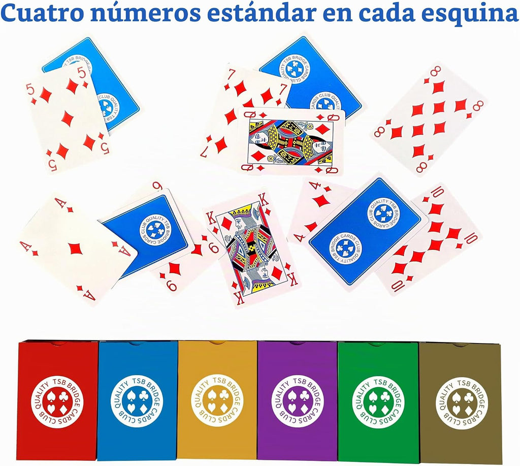TSB Paquete de 12 cartas de puente de impresión estándar, 6 colores, fácil almacenamiento (2 rojas, 2, azules, 2, moradas, 2, grises, 2 verdes, 2 amarillas, regulares)