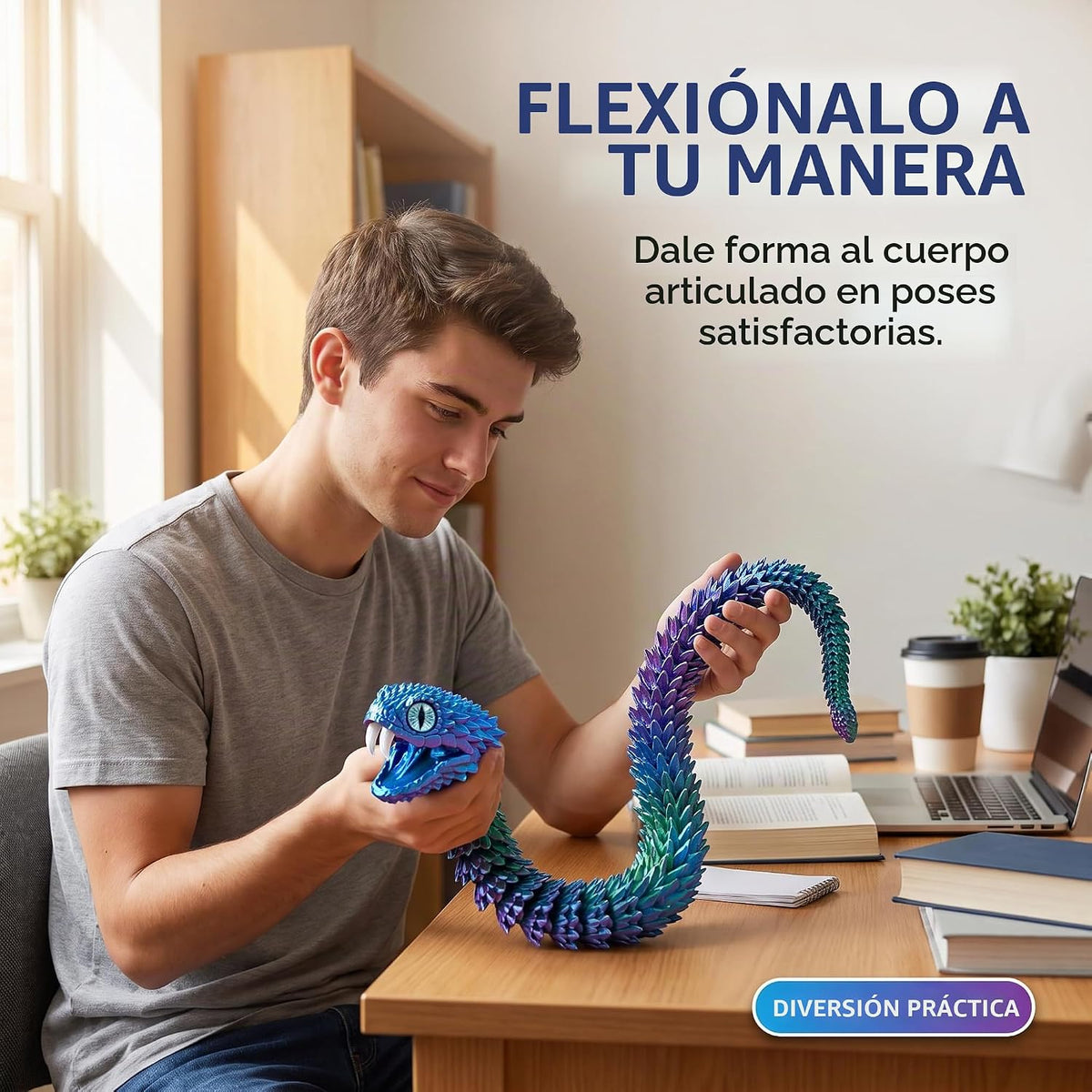 Modelo de serpiente impreso en 3D de gran tamaño de 35.5 pulgadas con dientes móviles y articulaciones flexibles, figura de reptil, alivio del estrés, regalo sorprendente y mágico (35.5
