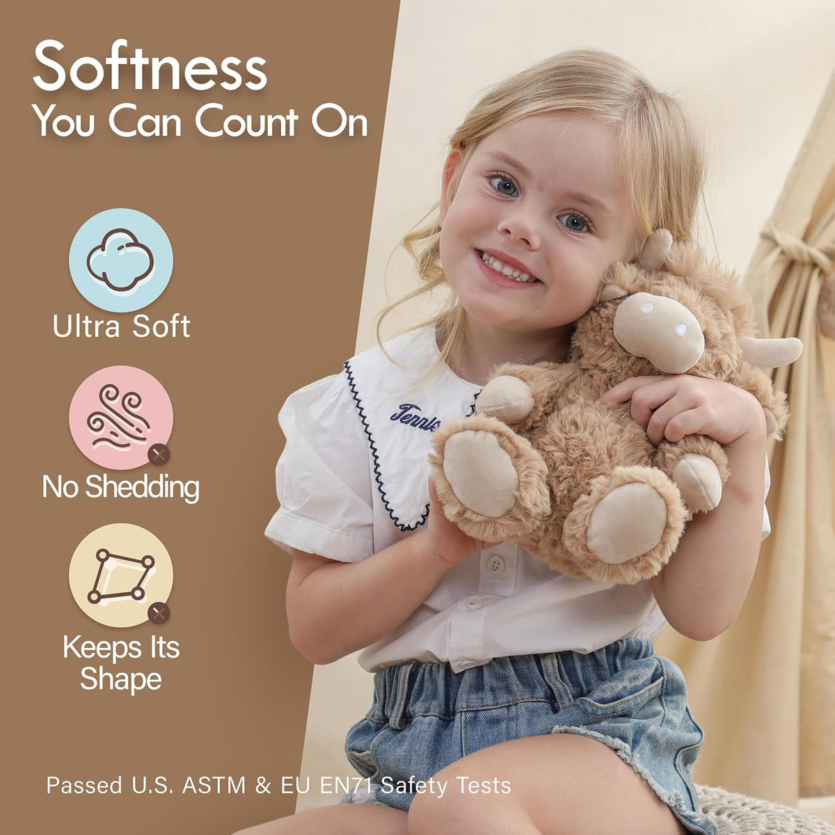 Moonkie Hug & Go Highland Cow - Mochila para niños pequeños – Bolsa de felpa suave con juguete para llevar para niños y niñas de 2 a 4 años | Ideal para guardería, viajes y regalos de cumpleaños para niños de 3 años
