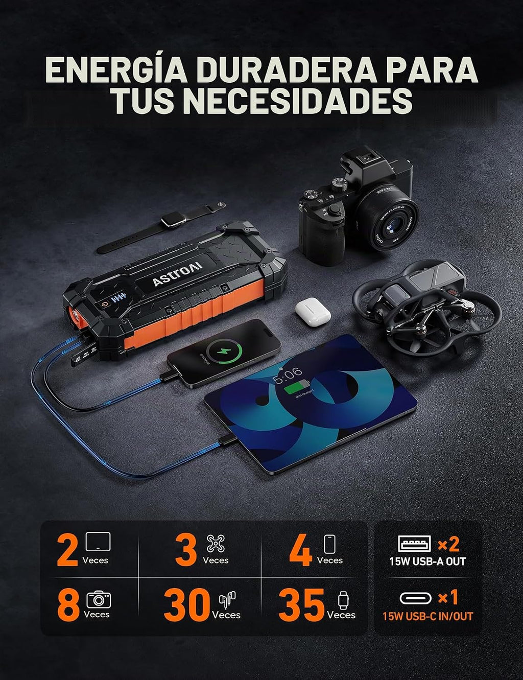 AstroAI S8 Ultra 12V 4000A Arrancador portátil de litio Hasta para todos los motores de gasolina/diésel 12L