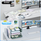 Lámpara gianotter Organizador de escritorio de 4 niveles con cajones, soportes para archivos, bandejas para cartas y soportes para bolígrafos, accesorios de espacio de trabajo para suministros de oficina