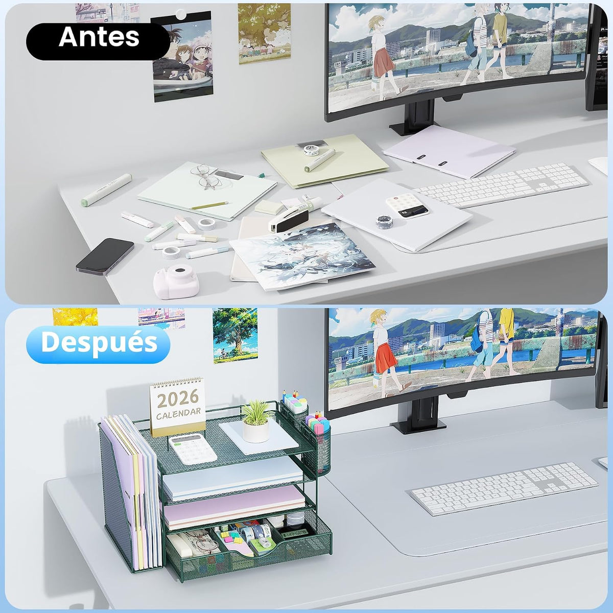 Lámpara gianotter Organizador de escritorio de 4 niveles con cajones, soportes para archivos, bandejas para cartas y soportes para bolígrafos, accesorios de espacio de trabajo para suministros de oficina