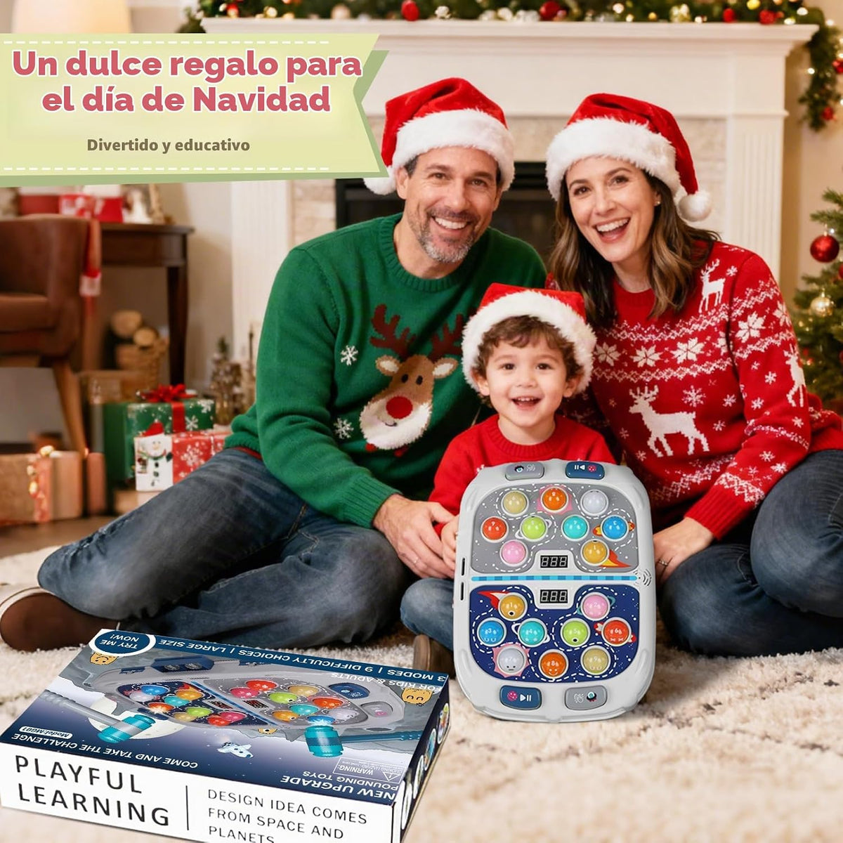 Juego de Golpear de 2 Jugadores - Juguete para 2 Jugadores para edades 3-12, 2 Martillos, 3 Modos con Sonido y Luz, Juguete Seguro y Educativo de Golpeteo, Regalo de Navidad o Cumpleaños para Niños y Niñas de 3 4 5 6+ Años, Gris