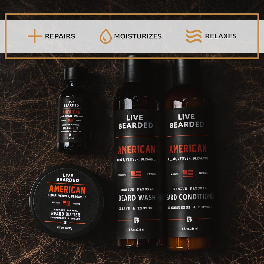 Kit completo de aseo para barba Live Bearded - Champú, acondicionad...