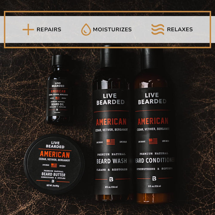 Kit completo de aseo para barba Live Bearded - Champú, acondicionad...