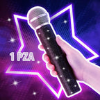 Micrófono falso con diamantes de imitación brillantes, micrófono de juego de plástico con purpurina para disfraz de fiesta de cosplay (negro)
