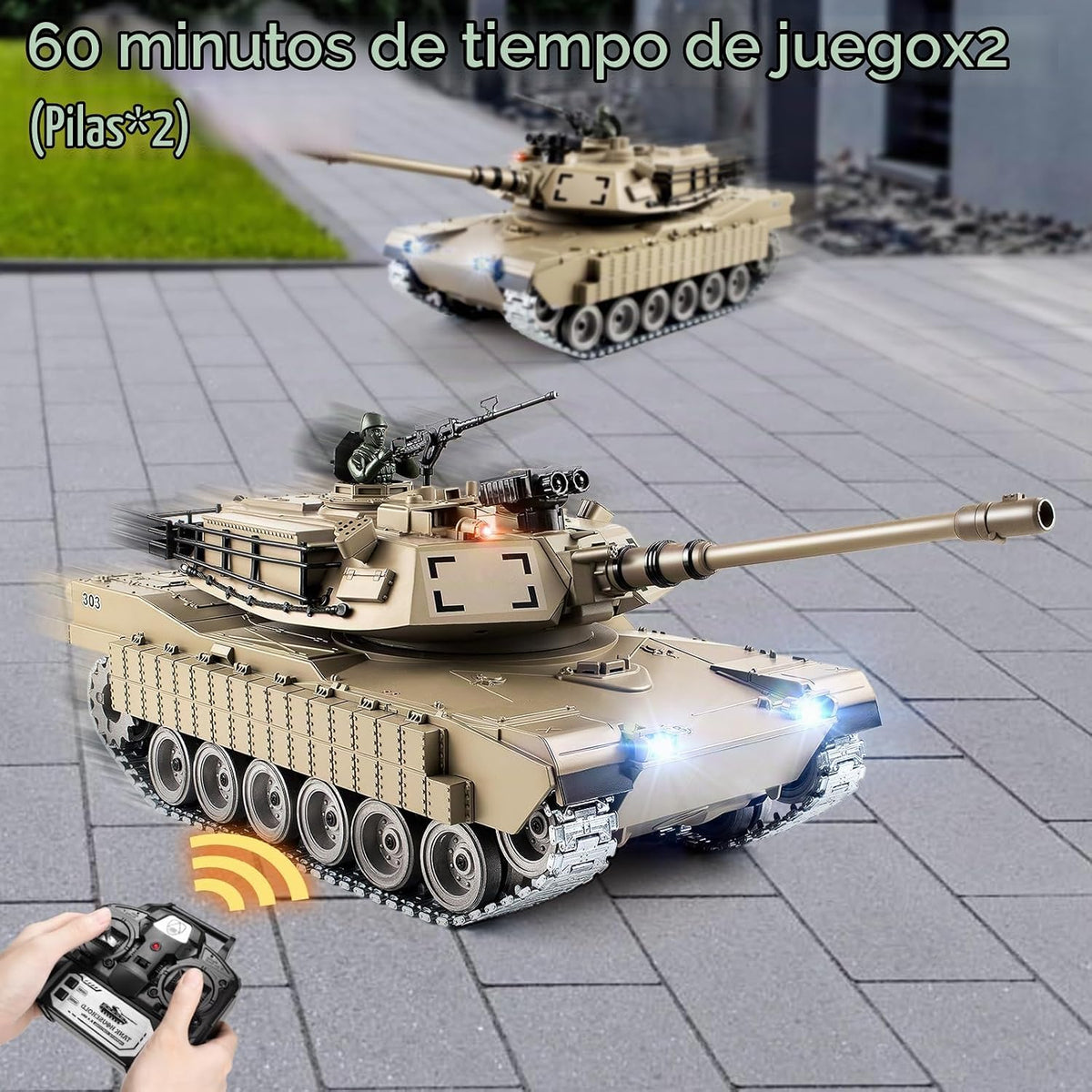 1:18 RC Tank que dispara BBS, 2.4G Metal M1A2 Abrams modelo de tanque de control remoto, juguete militar con humo, luces, sonido y retroceso, vehículo militar RC para más de 8 años