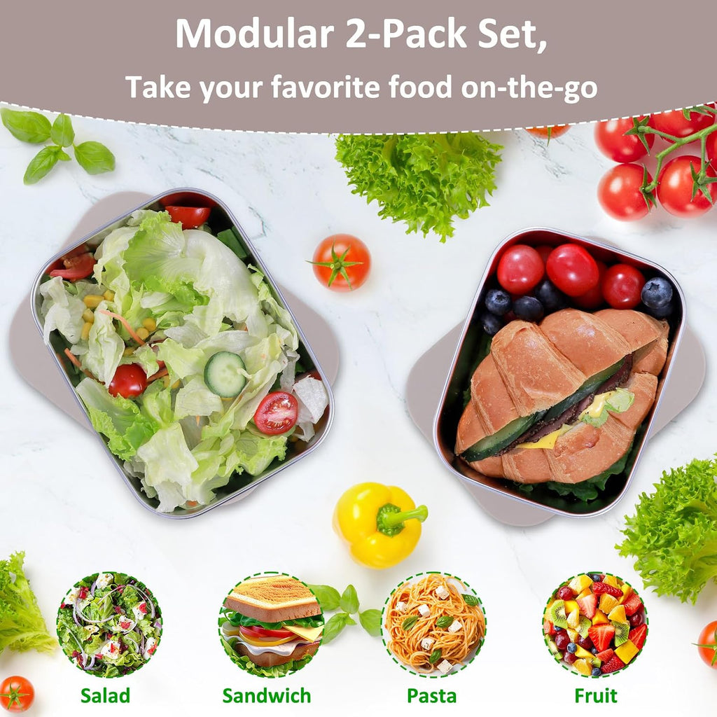 Caperci Paquete de 2 recipientes de alimentos de acero inoxidable