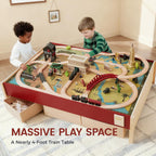 Tiny Land - Mesa de tren grande de madera (47.9 x 35.2 pulgadas) con juego de tren de 104 piezas