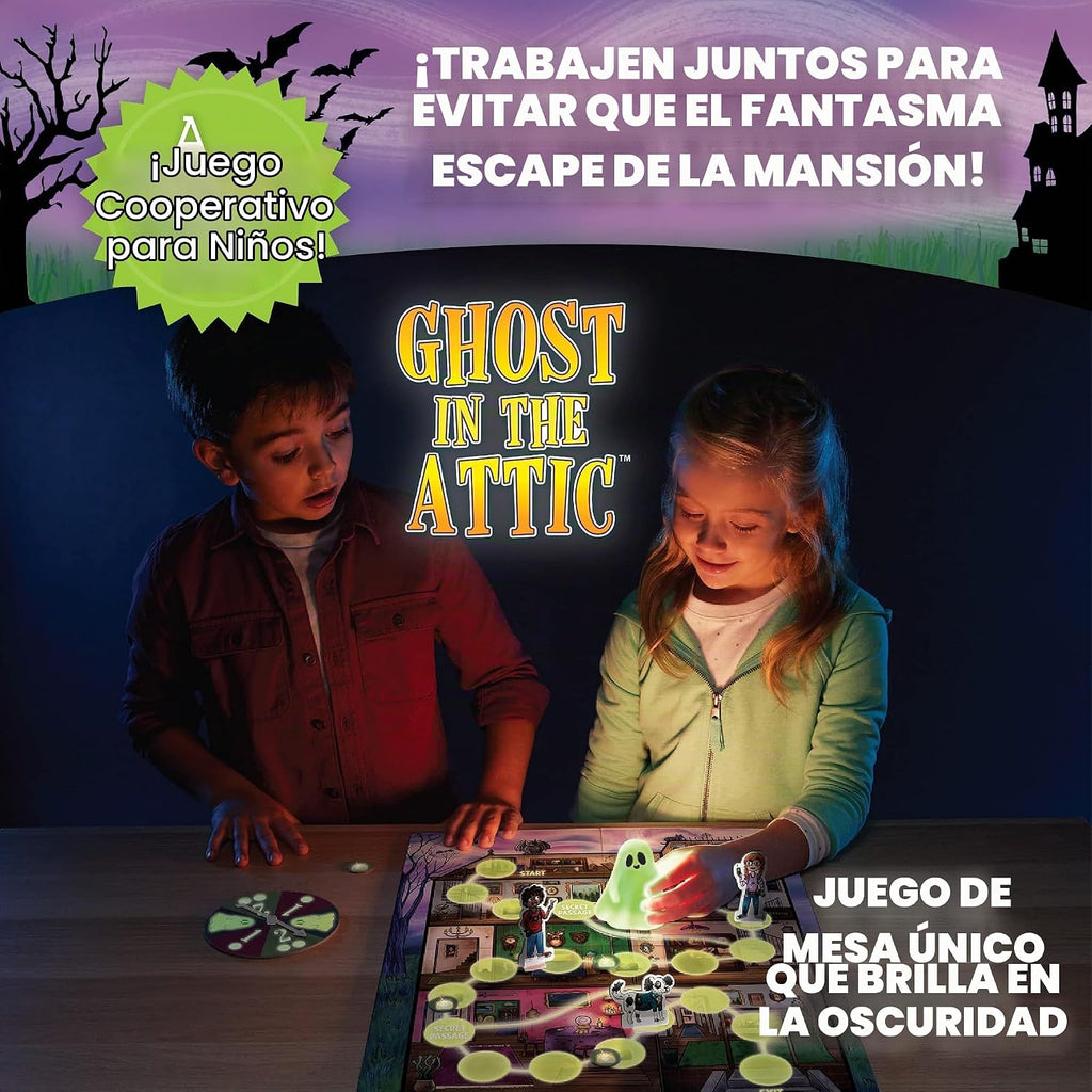 Peaceable Kingdom Ghost in the Attic - Juego de mesa cooperativo para la noche de juegos familiares - Juego de mesa único que brilla en la oscuridad - Ideal para niños a partir de 5 años